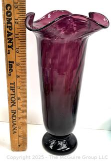 Amethyst Purple Glass Hand-Blown Vase<br>

<br><br>

Removal Options:<br><br> Sat (Nov 8) & Sun (Nov 9) 11-3pm, 56 Scotch Hill Rd., Cambridge NY 12816<br><br>

Sat (Nov 15) 12-2pm, TMG Warehouse, 2800 Juniper St., Fairfax, VA 22031<br><br>

Request Shipping (david@themcguiregroupllc.com) 
