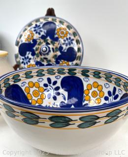Hand Painted Pottery Covered Tureen and Vase<br>

<br><br>

Removal Options:<br><br> Sat (Nov 8) & Sun (Nov 9) 11-3pm, 56 Scotch Hill Rd., Cambridge NY 12816<br><br>

Sat (Nov 15) 12-2pm, TMG Warehouse, 2800 Juniper St., Fairfax, VA 22031<br><br>

Request Shipping (david@themcguiregroupllc.com)