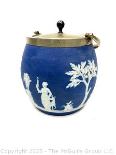 Wedgwood Jasperware Blue Biscuit Barrel Jar<br>

<br><br>

Removal Options:<br><br> Sat (Nov 8) & Sun (Nov 9) 11-3pm, 56 Scotch Hill Rd., Cambridge NY 12816<br><br>

Sat (Nov 15) 12-2pm, TMG Warehouse, 2800 Juniper St., Fairfax, VA 22031<br><br>

Request Shipping (david@themcguiregroupllc.com) |