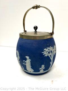 Wedgwood Jasperware Blue Biscuit Barrel Jar<br>

<br><br>

Removal Options:<br><br> Sat (Nov 8) & Sun (Nov 9) 11-3pm, 56 Scotch Hill Rd., Cambridge NY 12816<br><br>

Sat (Nov 15) 12-2pm, TMG Warehouse, 2800 Juniper St., Fairfax, VA 22031<br><br>

Request Shipping (david@themcguiregroupllc.com) |