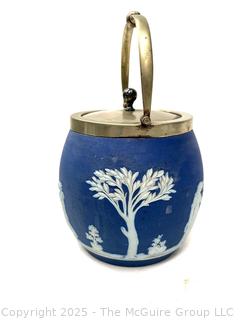 Wedgwood Jasperware Blue Biscuit Barrel Jar<br>

<br><br>

Removal Options:<br><br> Sat (Nov 8) & Sun (Nov 9) 11-3pm, 56 Scotch Hill Rd., Cambridge NY 12816<br><br>

Sat (Nov 15) 12-2pm, TMG Warehouse, 2800 Juniper St., Fairfax, VA 22031<br><br>

Request Shipping (david@themcguiregroupllc.com) |
