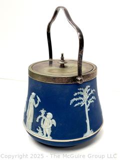 Wedgwood Light Blue Bell Shape Jasperware Biscuit Barrel<br>

<br><br>

Removal Options:<br><br> Sat (Nov 8) & Sun (Nov 9) 11-3pm, 56 Scotch Hill Rd., Cambridge NY 12816<br><br>

Sat (Nov 15) 12-2pm, TMG Warehouse, 2800 Juniper St., Fairfax, VA 22031<br><br>

Request Shipping (david@themcguiregroupllc.com)
