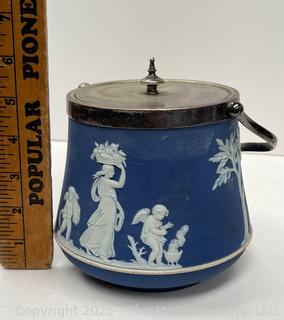 Wedgwood Light Blue Bell Shape Jasperware Biscuit Barrel<br>

<br><br>

Removal Options:<br><br> Sat (Nov 8) & Sun (Nov 9) 11-3pm, 56 Scotch Hill Rd., Cambridge NY 12816<br><br>

Sat (Nov 15) 12-2pm, TMG Warehouse, 2800 Juniper St., Fairfax, VA 22031<br><br>

Request Shipping (david@themcguiregroupllc.com)