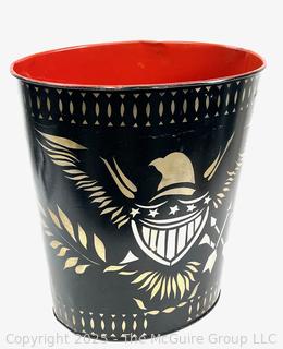 Stenciled Toleware Wastebasket by Jane Hanks<br>

<br><br>

Removal Options:<br><br> Sat (Nov 8) & Sun (Nov 9) 11-3pm, 56 Scotch Hill Rd., Cambridge NY 12816<br><br>

Sat (Nov 15) 12-2pm, TMG Warehouse, 2800 Juniper St., Fairfax, VA 22031<br><br>

Request Shipping (david@themcguiregroupllc.com)