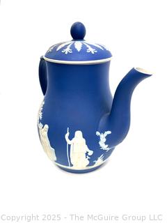 English Wedgwood Cobalt Blue Jasperware Coffee Pot & Lid<br>

<br><br>

Removal Options:<br><br> Sat (Nov 8) & Sun (Nov 9) 11-3pm, 56 Scotch Hill Rd., Cambridge NY 12816<br><br>

Sat (Nov 15) 12-2pm, TMG Warehouse, 2800 Juniper St., Fairfax, VA 22031<br><br>

Request Shipping (david@themcguiregroupllc.com) 