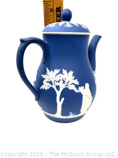 English Wedgwood Cobalt Blue Jasperware Coffee Pot & Lid<br>

<br><br>

Removal Options:<br><br> Sat (Nov 8) & Sun (Nov 9) 11-3pm, 56 Scotch Hill Rd., Cambridge NY 12816<br><br>

Sat (Nov 15) 12-2pm, TMG Warehouse, 2800 Juniper St., Fairfax, VA 22031<br><br>

Request Shipping (david@themcguiregroupllc.com) 