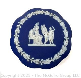 English Wedgwood Cobalt Blue Jasperware Coffee Trinket Box 5"D x 2"H<br>

<br><br>

Removal Options:<br><br> Sat (Nov 8) & Sun (Nov 9) 11-3pm, 56 Scotch Hill Rd., Cambridge NY 12816<br><br>

Sat (Nov 15) 12-2pm, TMG Warehouse, 2800 Juniper St., Fairfax, VA 22031<br><br>

Request Shipping (david@themcguiregroupllc.com)