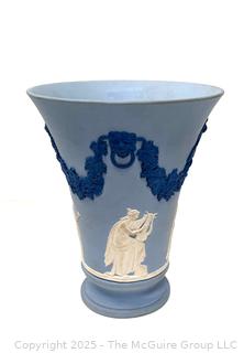 Bue Wedgwood Jasperware Tri Color Vase<br>

<br><br>

Removal Options:<br><br> Sat (Nov 8) & Sun (Nov 9) 11-3pm, 56 Scotch Hill Rd., Cambridge NY 12816<br><br>

Sat (Nov 15) 12-2pm, TMG Warehouse, 2800 Juniper St., Fairfax, VA 22031<br><br>

Request Shipping (david@themcguiregroupllc.com) 