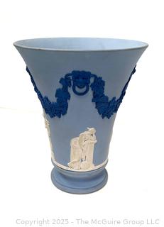 Bue Wedgwood Jasperware Tri Color Vase<br>

<br><br>

Removal Options:<br><br> Sat (Nov 8) & Sun (Nov 9) 11-3pm, 56 Scotch Hill Rd., Cambridge NY 12816<br><br>

Sat (Nov 15) 12-2pm, TMG Warehouse, 2800 Juniper St., Fairfax, VA 22031<br><br>

Request Shipping (david@themcguiregroupllc.com) 