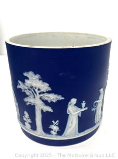 English Wedgwood Cobalt Blue Jasperware Cache Pot 5.25"<br>

<br><br>

Removal Options:<br><br> Sat (Nov 8) & Sun (Nov 9) 11-3pm, 56 Scotch Hill Rd., Cambridge NY 12816<br><br>

Sat (Nov 15) 12-2pm, TMG Warehouse, 2800 Juniper St., Fairfax, VA 22031<br><br>

Request Shipping (david@themcguiregroupllc.com)