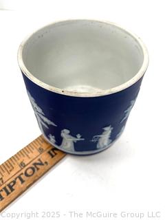 English Wedgwood Cobalt Blue Jasperware Cache Pot 5.25"<br>

<br><br>

Removal Options:<br><br> Sat (Nov 8) & Sun (Nov 9) 11-3pm, 56 Scotch Hill Rd., Cambridge NY 12816<br><br>

Sat (Nov 15) 12-2pm, TMG Warehouse, 2800 Juniper St., Fairfax, VA 22031<br><br>

Request Shipping (david@themcguiregroupllc.com)