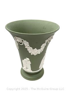English Wedgwood Cobalt Sage Green Jasperware Vase 6"T<br>

<br><br>

Removal Options:<br><br> Sat (Nov 8) & Sun (Nov 9) 11-3pm, 56 Scotch Hill Rd., Cambridge NY 12816<br><br>

Sat (Nov 15) 12-2pm, TMG Warehouse, 2800 Juniper St., Fairfax, VA 22031<br><br>

Request Shipping (david@themcguiregroupllc.com)