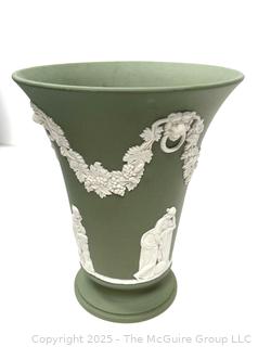 English Wedgwood Cobalt Sage Green Jasperware Vase 6"T<br>

<br><br>

Removal Options:<br><br> Sat (Nov 8) & Sun (Nov 9) 11-3pm, 56 Scotch Hill Rd., Cambridge NY 12816<br><br>

Sat (Nov 15) 12-2pm, TMG Warehouse, 2800 Juniper St., Fairfax, VA 22031<br><br>

Request Shipping (david@themcguiregroupllc.com)