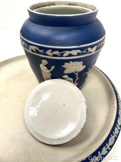Three (3) Pieces English Wedgwood Jasperware Jar, Trinket Box and Dish<br>

<br><br>

Removal Options:<br><br> Sat (Nov 8) & Sun (Nov 9) 11-3pm, 56 Scotch Hill Rd., Cambridge NY 12816<br><br>

Sat (Nov 15) 12-2pm, TMG Warehouse, 2800 Juniper St., Fairfax, VA 22031<br><br>

Request Shipping (david@themcguiregroupllc.com)