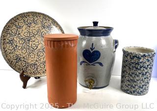 Group of Pottery Servingware Including Drink Dispenser<br>

<br><br>

Removal Options:<br><br> Sat (Nov 8) & Sun (Nov 9) 11-3pm, 56 Scotch Hill Rd., Cambridge NY 12816<br><br>

Sat (Nov 15) 12-2pm, TMG Warehouse, 2800 Juniper St., Fairfax, VA 22031<br><br>

Request Shipping (david@themcguiregroupllc.com)