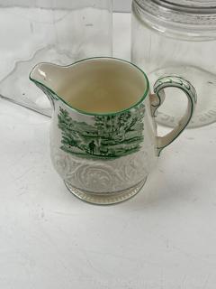 Two (2) Glass Canisters and Wedgwood Patrician Torbay Pattern Creamer<br>

<br><br>

Removal Options:<br><br> Sat (Nov 8) & Sun (Nov 9) 11-3pm, 56 Scotch Hill Rd., Cambridge NY 12816<br><br>

Sat (Nov 15) 12-2pm, TMG Warehouse, 2800 Juniper St., Fairfax, VA 22031<br><br>

Request Shipping (david@themcguiregroupllc.com)