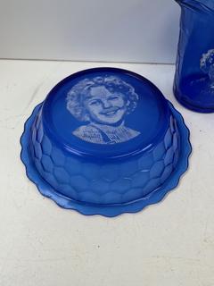 Cobalt Blue Glassware Including Hazel-Atlas Shirley Temple Plate and Mug and Bar Pitcher<br>

<br><br>

Removal Options:<br><br> Sat (Nov 8) & Sun (Nov 9) 11-3pm, 56 Scotch Hill Rd., Cambridge NY 12816<br><br>

Sat (Nov 15) 12-2pm, TMG Warehouse, 2800 Juniper St., Fairfax, VA 22031<br><br>

Request Shipping (david@themcguiregroupllc.com)