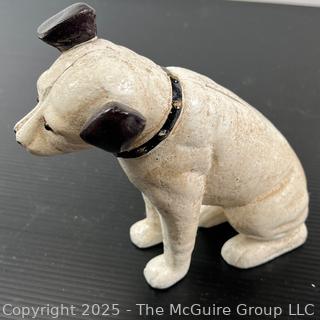 Cast Iron Nipper Dog Coin Bank RCA Mascot 5.75” Tall<br>

<br><br>

Removal Options:<br><br> Sat (Nov 8) & Sun (Nov 9) 11-3pm, 56 Scotch Hill Rd., Cambridge NY 12816<br><br>

Sat (Nov 15) 12-2pm, TMG Warehouse, 2800 Juniper St., Fairfax, VA 22031<br><br>

Request Shipping (david@themcguiregroupllc.com) 