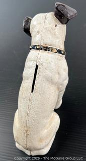 Cast Iron Nipper Dog Coin Bank RCA Mascot 5.75” Tall<br>

<br><br>

Removal Options:<br><br> Sat (Nov 8) & Sun (Nov 9) 11-3pm, 56 Scotch Hill Rd., Cambridge NY 12816<br><br>

Sat (Nov 15) 12-2pm, TMG Warehouse, 2800 Juniper St., Fairfax, VA 22031<br><br>

Request Shipping (david@themcguiregroupllc.com) 