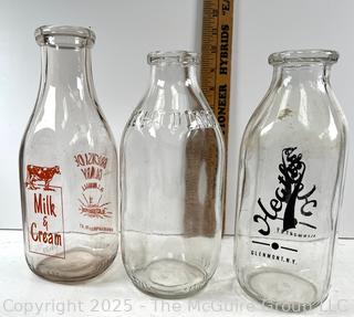 Group of Three (3) Glass Milk Bottles Including Brookside and Heath's<br>

<br><br>

Removal Options:<br><br> Sat (Nov 8) & Sun (Nov 9) 11-3pm, 56 Scotch Hill Rd., Cambridge NY 12816<br><br>

Sat (Nov 15) 12-2pm, TMG Warehouse, 2800 Juniper St., Fairfax, VA 22031<br><br>

Request Shipping (david@themcguiregroupllc.com)