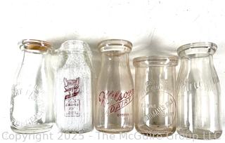 Group of Five (5) Cream Milk Bottles Including Sunnydale, Wilson, Normanskill and Robert Fisher <br>

<br><br>

Removal Options:<br><br> Sat (Nov 8) & Sun (Nov 9) 11-3pm, 56 Scotch Hill Rd., Cambridge NY 12816<br><br>

Sat (Nov 15) 12-2pm, TMG Warehouse, 2800 Juniper St., Fairfax, VA 22031<br><br>

Request Shipping (david@themcguiregroupllc.com) 