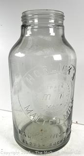 Horlick's Malted Milk Clear Bottle<br>

<br><br>

Removal Options:<br><br> Sat (Nov 8) & Sun (Nov 9) 11-3pm, 56 Scotch Hill Rd., Cambridge NY 12816<br><br>

Sat (Nov 15) 12-2pm, TMG Warehouse, 2800 Juniper St., Fairfax, VA 22031<br><br>

Request Shipping (david@themcguiregroupllc.com)