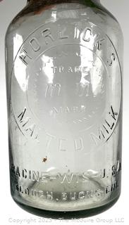 Horlick's Malted Milk Clear Bottle<br>

<br><br>

Removal Options:<br><br> Sat (Nov 8) & Sun (Nov 9) 11-3pm, 56 Scotch Hill Rd., Cambridge NY 12816<br><br>

Sat (Nov 15) 12-2pm, TMG Warehouse, 2800 Juniper St., Fairfax, VA 22031<br><br>

Request Shipping (david@themcguiregroupllc.com)