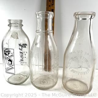 Group of Three (3) Glass Milk Bottles Including Meadowbrook<br>

<br><br>

Removal Options:<br><br> Sat (Nov 8) & Sun (Nov 9) 11-3pm, 56 Scotch Hill Rd., Cambridge NY 12816<br><br>

Sat (Nov 15) 12-2pm, TMG Warehouse, 2800 Juniper St., Fairfax, VA 22031<br><br>

Request Shipping (david@themcguiregroupllc.com)