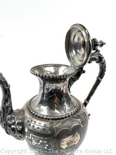 Meriden Britannia 1835 Series Silver-plated Coffee Pot<br>

<br><br>

Removal Options:<br><br> Sat (Nov 8) & Sun (Nov 9) 11-3pm, 56 Scotch Hill Rd., Cambridge NY 12816<br><br>

Sat (Nov 15) 12-2pm, TMG Warehouse, 2800 Juniper St., Fairfax, VA 22031<br><br>

Request Shipping (david@themcguiregroupllc.com)