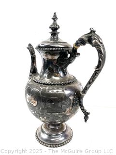 Meriden Britannia 1835 Series Silver-plated Coffee Pot<br>

<br><br>

Removal Options:<br><br> Sat (Nov 8) & Sun (Nov 9) 11-3pm, 56 Scotch Hill Rd., Cambridge NY 12816<br><br>

Sat (Nov 15) 12-2pm, TMG Warehouse, 2800 Juniper St., Fairfax, VA 22031<br><br>

Request Shipping (david@themcguiregroupllc.com)