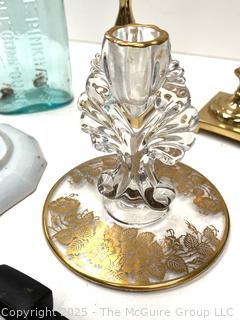 Grouping Including Imari Plate, Candle Snuffers, Russian Painted Keepsafe Box, Embossed Aqua Bottle and Pair of Candlesticks <br>

<br><br>

Removal Options:<br><br> Sat (Nov 8) & Sun (Nov 9) 11-3pm, 56 Scotch Hill Rd., Cambridge NY 12816<br><br>

Sat (Nov 15) 12-2pm, TMG Warehouse, 2800 Juniper St., Fairfax, VA 22031<br><br>

Request Shipping (david@themcguiregroupllc.com)