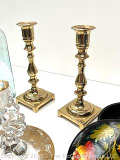 Grouping Including Imari Plate, Candle Snuffers, Russian Painted Keepsafe Box, Embossed Aqua Bottle and Pair of Candlesticks <br>

<br><br>

Removal Options:<br><br> Sat (Nov 8) & Sun (Nov 9) 11-3pm, 56 Scotch Hill Rd., Cambridge NY 12816<br><br>

Sat (Nov 15) 12-2pm, TMG Warehouse, 2800 Juniper St., Fairfax, VA 22031<br><br>

Request Shipping (david@themcguiregroupllc.com)