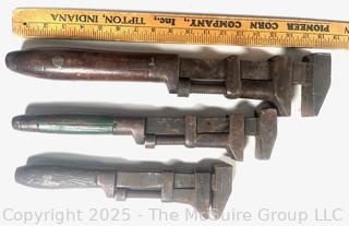 Three (3) Adjustible Monkey Wrenches Including Stamps Bemis & Call Co. Springfield MASS, and LOOK Pat.d 1801<br>

<br><br>

Removal Options:<br><br> Sat (Nov 8) & Sun (Nov 9) 11-3pm, 56 Scotch Hill Rd., Cambridge NY 12816<br><br>

Sat (Nov 15) 12-2pm, TMG Warehouse, 2800 Juniper St., Fairfax, VA 22031<br><br>

Request Shipping (david@themcguiregroupllc.com) 
