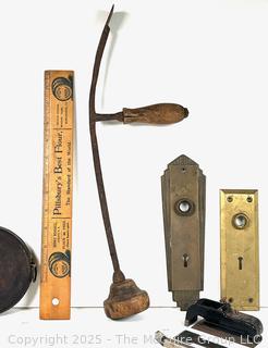 Hardware/Tools Including Metal Tape Rule, Wood Rule, Brass Door & Lock Plates <br><br>

<br><br>

Removal Options:<br><br> Sat (Nov 8) & Sun (Nov 9) 11-3pm, 56 Scotch Hill Rd., Cambridge NY 12816<br><br>

Sat (Nov 15) 12-2pm, TMG Warehouse, 2800 Juniper St., Fairfax, VA 22031<br><br>

Request Shipping (david@themcguiregroupllc.com)