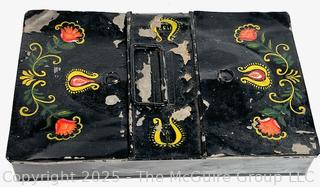 Farmhouse Folk Art Toleware Money Box <br>

<br><br>

Removal Options:<br><br> Sat (Nov 8) & Sun (Nov 9) 11-3pm, 56 Scotch Hill Rd., Cambridge NY 12816<br><br>

Sat (Nov 15) 12-2pm, TMG Warehouse, 2800 Juniper St., Fairfax, VA 22031<br><br>

Request Shipping (david@themcguiregroupllc.com) 