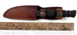 Bowie Hunting Knife w/ Leather Scabbard Stamped Joseph Rodgers & Sons, Sheffield England. Measures 8.5", Blade 4.25"<br>

<br><br>

Removal Options:<br><br> Sat (Nov 8) & Sun (Nov 9) 11-3pm, 56 Scotch Hill Rd., Cambridge NY 12816<br><br>

Sat (Nov 15) 12-2pm, TMG Warehouse, 2800 Juniper St., Fairfax, VA 22031<br><br>

Request Shipping (david@themcguiregroupllc.com)