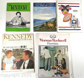 Five (5) Magazines, Programs and Books Including The Kentucky, 1944 Standard Oil of CA, 1939 Army/Navy Football Game Program, Look and Norman Rockwell Book <br>

<br><br>

Removal Options:<br><br> Sat (Nov 8) & Sun (Nov 9) 11-3pm, 56 Scotch Hill Rd., Cambridge NY 12816<br><br>

Sat (Nov 15) 12-2pm, TMG Warehouse, 2800 Juniper St., Fairfax, VA 22031<br><br>

Request Shipping (david@themcguiregroupllc.com)