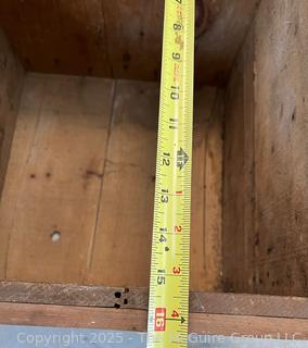Open Wooden Oyster Box with Stenciling Greenpoint L.I. <br>

<br><br>

Removal Options:<br><br> Sat (Nov 8) & Sun (Nov 9) 11-3pm, 56 Scotch Hill Rd., Cambridge NY 12816<br><br>

Sat (Nov 15) 12-2pm, TMG Warehouse, 2800 Juniper St., Fairfax, VA 22031<br><br>

Request Shipping (david@themcguiregroupllc.com)