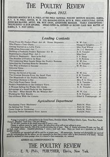 Two (2) Issues of 1912 The Poultry Review. Jennie Mae McGuire as a High School Student  was the Illustrator Artist of the Nationally Circulated Magazine <br><br>

Removal Options:<br><br> Sat (Nov 8) & Sun (Nov 9) 11-3pm, 56 Scotch Hill Rd., Cambridge NY 12816<br><br>

Sat (Nov 15) 12-2pm, TMG Warehouse, 2800 Juniper St., Fairfax, VA 22031<br><br>

Request Shipping (david@themcguiregroupllc.com) 