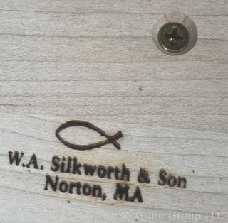 Pair of Wall Mount Geese in Flight Wood Carvings. Made by W.A. Silkworth & Son, Norton, MA