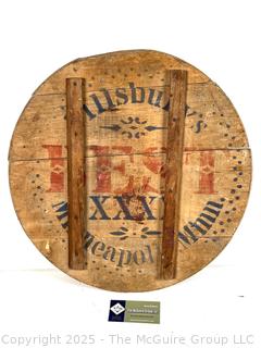 Reinforced Wooden Barreltop Stenciled Pillsbury Best XXX Minneapolis Minnesota<br>

<br><br>

Removal Options:<br><br> Sat (Nov 8) & Sun (Nov 9) 11-3pm, 56 Scotch Hill Rd., Cambridge NY 12816<br><br>

Sat (Nov 15) 12-2pm, TMG Warehouse, 2800 Juniper St., Fairfax, VA 22031<br><br>

Request Shipping (david@themcguiregroupllc.com)
