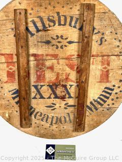Reinforced Wooden Barreltop Stenciled Pillsbury Best XXX Minneapolis Minnesota<br>

<br><br>

Removal Options:<br><br> Sat (Nov 8) & Sun (Nov 9) 11-3pm, 56 Scotch Hill Rd., Cambridge NY 12816<br><br>

Sat (Nov 15) 12-2pm, TMG Warehouse, 2800 Juniper St., Fairfax, VA 22031<br><br>

Request Shipping (david@themcguiregroupllc.com)
