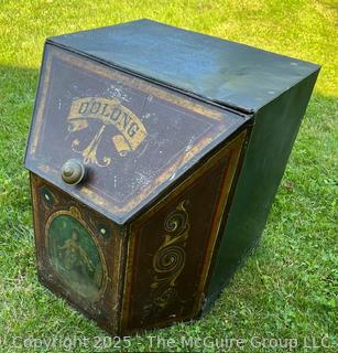 Antique Country General Store Oolong Tea Tin Bin Beautiful Graphics 23x13"<br>

<br><br>

Removal Options:<br><br> Sat (Nov 8) & Sun (Nov 9) 11-3pm, 56 Scotch Hill Rd., Cambridge NY 12816<br><br>

Sat (Nov 15) 12-2pm, TMG Warehouse, 2800 Juniper St., Fairfax, VA 22031<br><br>

Request Shipping (david@themcguiregroupllc.com)