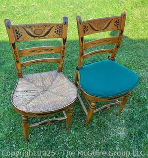 Pair of Hand Painted Side Chairs with Rope Seats<br>

<br><br>

Removal Options:<br><br> Sat (Nov 8) & Sun (Nov 9) 11-3pm, 56 Scotch Hill Rd., Cambridge NY 12816<br><br>

Sat (Nov 15) 12-2pm, TMG Warehouse, 2800 Juniper St., Fairfax, VA 22031<br><br>

Request Shipping (david@themcguiregroupllc.com) 