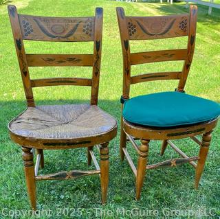 Pair of Hand Painted Side Chairs with Rope Seats<br>

<br><br>

Removal Options:<br><br> Sat (Nov 8) & Sun (Nov 9) 11-3pm, 56 Scotch Hill Rd., Cambridge NY 12816<br><br>

Sat (Nov 15) 12-2pm, TMG Warehouse, 2800 Juniper St., Fairfax, VA 22031<br><br>

Request Shipping (david@themcguiregroupllc.com) 