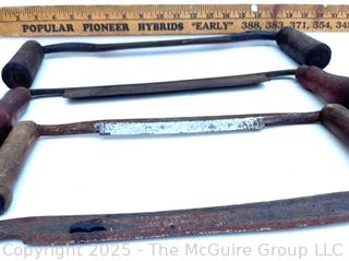 Four Vintage Draw Knives<br>

<br><br>

Removal Options:<br><br> Sat (Nov 8) & Sun (Nov 9) 11-3pm, 56 Scotch Hill Rd., Cambridge NY 12816<br><br>

Sat (Nov 15) 12-2pm, TMG Warehouse, 2800 Juniper St., Fairfax, VA 22031<br><br>

Request Shipping (david@themcguiregroupllc.com)