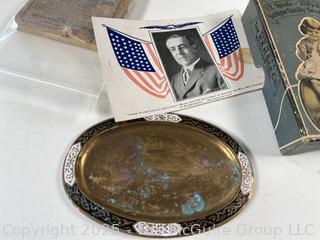 Group Including Toy Blocks, Sewing Notions, Glass, Tin and Americana<br>

<br><br>

Removal Options:<br><br> Sat (Nov 8) & Sun (Nov 9) 11-3pm, 56 Scotch Hill Rd., Cambridge NY 12816<br><br>

Sat (Nov 15) 12-2pm, TMG Warehouse, 2800 Juniper St., Fairfax, VA 22031<br><br>

Request Shipping (david@themcguiregroupllc.com)