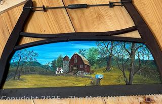 Bow Saw with Farm Scene Painting by Karen Bailey<br>

<br><br>

Removal Options:<br><br> Sat (Nov 8) & Sun (Nov 9) 11-3pm, 56 Scotch Hill Rd., Cambridge NY 12816<br><br>

Sat (Nov 15) 12-2pm, TMG Warehouse, 2800 Juniper St., Fairfax, VA 22031<br><br>

Request Shipping (david@themcguiregroupllc.com)