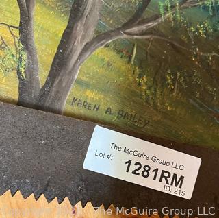 Bow Saw with Farm Scene Painting by Karen Bailey<br>

<br><br>

Removal Options:<br><br> Sat (Nov 8) & Sun (Nov 9) 11-3pm, 56 Scotch Hill Rd., Cambridge NY 12816<br><br>

Sat (Nov 15) 12-2pm, TMG Warehouse, 2800 Juniper St., Fairfax, VA 22031<br><br>

Request Shipping (david@themcguiregroupllc.com)