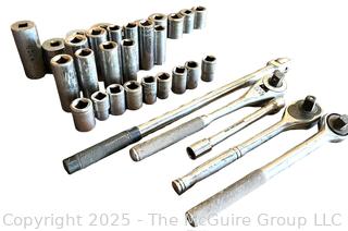 Grouping of Bench Tools Including Rachets and Sockets<br>

<br><br>

Removal Options:<br><br> Sat (Nov 8) & Sun (Nov 9) 11-3pm, 56 Scotch Hill Rd., Cambridge NY 12816<br><br>

Sat (Nov 15) 12-2pm, TMG Warehouse, 2800 Juniper St., Fairfax, VA 22031<br><br>

Request Shipping (david@themcguiregroupllc.com)